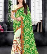 green embroidered georgette saree with blouse