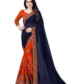 blue embroidered georgette saree with blouse