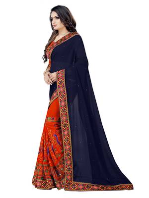 blue embroidered georgette saree with blouse 2