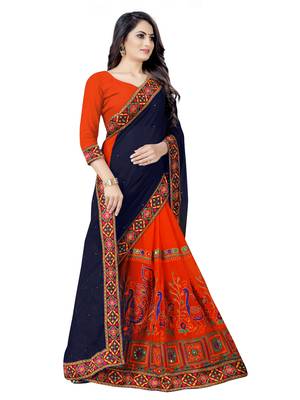 blue embroidered georgette saree with blouse 3