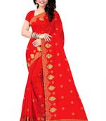 red embroidered silk saree with blouse