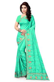 blue embroidered silk saree with blouse
