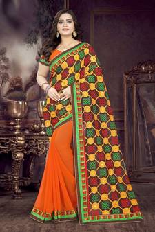 multicolor embroidered georgette saree with blouse