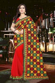 multicolor embroidered georgette saree with blouse