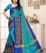 blue embroidered cotton_silk saree with blouse