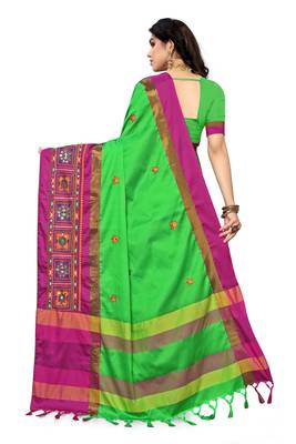 green embroidered cotton_silk saree with blouse 4