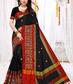black embroidered cotton_silk saree with blouse