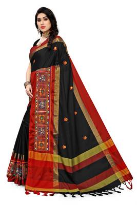 black embroidered cotton_silk saree with blouse 2