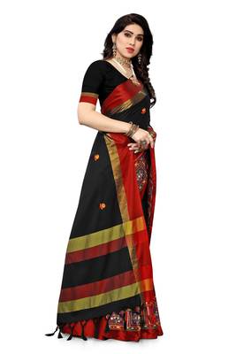 black embroidered cotton_silk saree with blouse 3