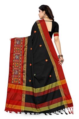 black embroidered cotton_silk saree with blouse 4
