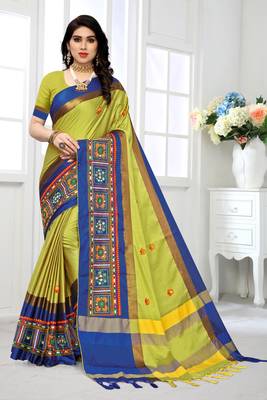 yellow embroidered cotton_silk saree with blouse 1