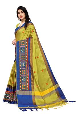 yellow embroidered cotton_silk saree with blouse 2