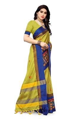 yellow embroidered cotton_silk saree with blouse 3