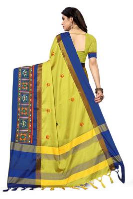 yellow embroidered cotton_silk saree with blouse 4