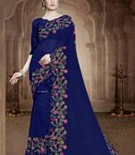 Blue embroidered georgette saree with blouse