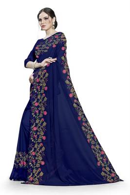 Blue embroidered georgette saree with blouse 2