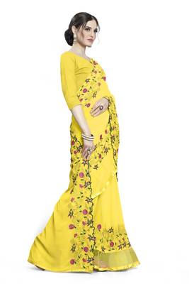 yellow embroidered georgette saree with blouse 3