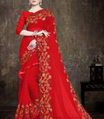 red embroidered georgette saree with blouse