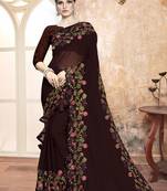 brown embroidered georgette saree with blouse