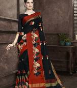 black embroidered cotton_silk saree with blouse