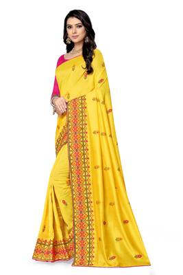 yellow embroidered georgette saree with blouse 2