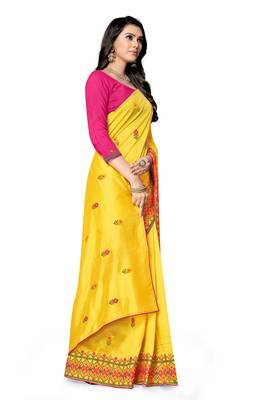 yellow embroidered georgette saree with blouse 3