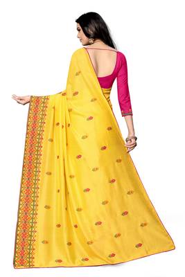 yellow embroidered georgette saree with blouse 4
