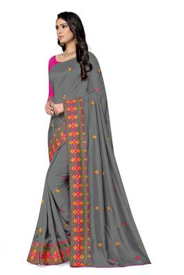 grey embroidered georgette saree with blouse 2