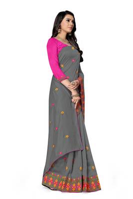 grey embroidered georgette saree with blouse 3