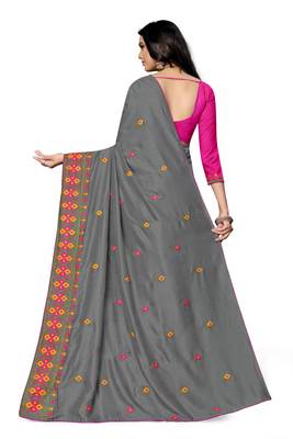 grey embroidered georgette saree with blouse 4