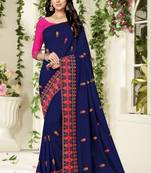 blue embroidered georgette saree with blouse