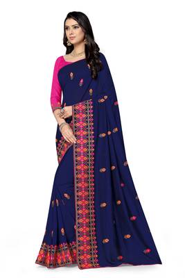 blue embroidered georgette saree with blouse 2