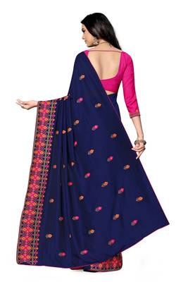 blue embroidered georgette saree with blouse 4