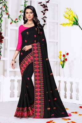 black embroidered georgette saree with blouse 1