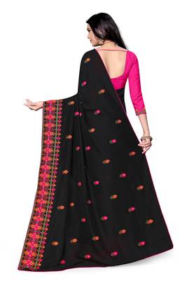 black embroidered georgette saree with blouse 4