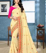beige embroidered georgette saree with blouse