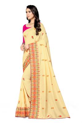 beige embroidered georgette saree with blouse 2