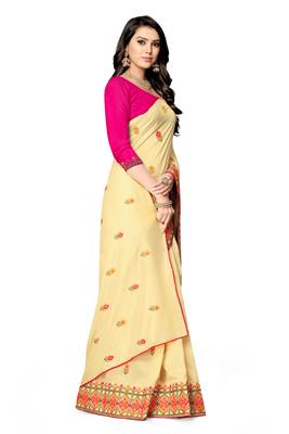 beige embroidered georgette saree with blouse 3
