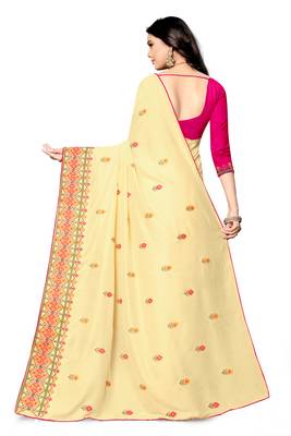 beige embroidered georgette saree with blouse 4
