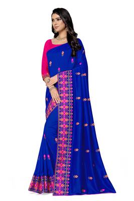 blue embroidered georgette saree with blouse 2
