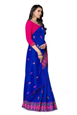 blue embroidered georgette saree with blouse 3