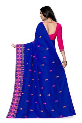 blue embroidered georgette saree with blouse 4