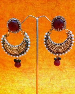 Beautiful elegant red green pearl polki with elegant red stone, pearls & diamentes by adiva abchi0bhe023 DDS 21 c24mg 1