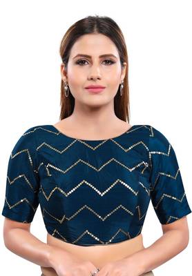 Women's Cobalt Blue Art Silk Readymade Saree Blouse 1