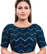 Women's Cobalt Blue Art Silk Readymade Saree Blouse