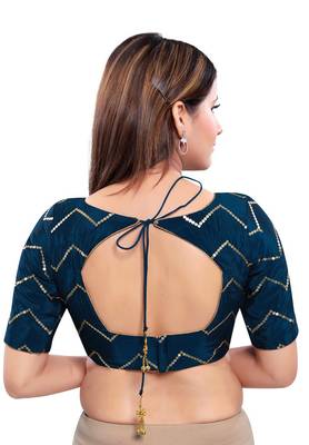 Women's Cobalt Blue Art Silk Readymade Saree Blouse 2