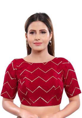 Women's Red Art Silk Readymade Saree Blouse 1