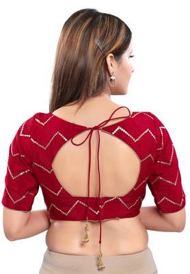 Women's Red Art Silk Readymade Saree Blouse 2