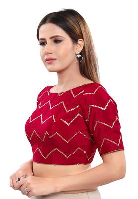Women's Red Art Silk Readymade Saree Blouse 3