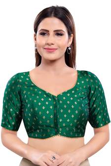 Women's Green Jacquard Readymade Saree Blouse